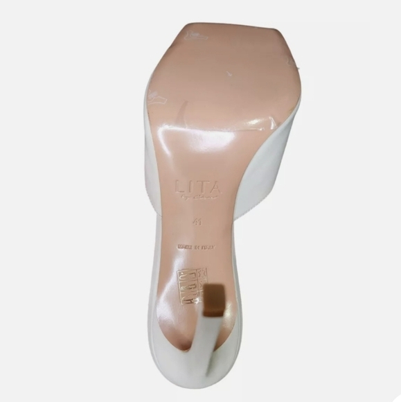 LITA By CIARA Solid Square Toe Slide Sandals in Cream Leather NIB - Picture 9 of 12